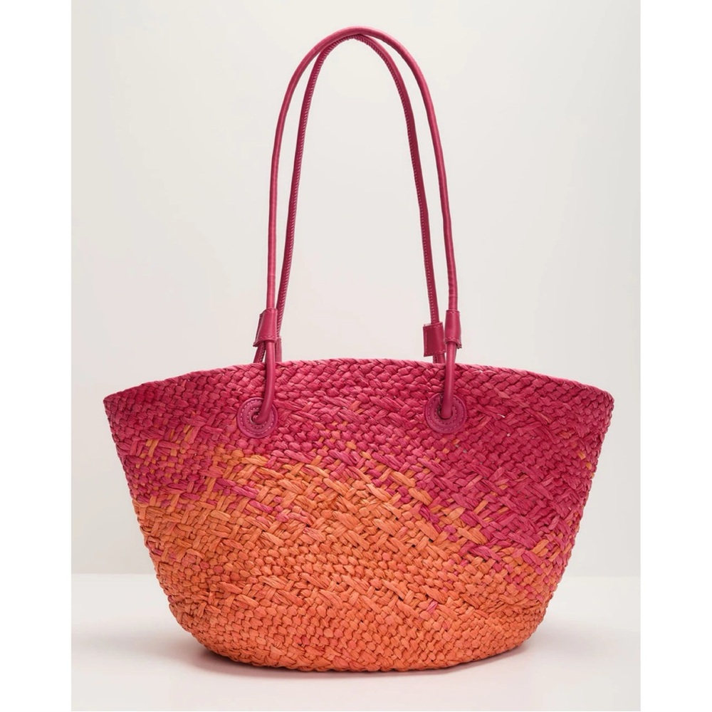 Pink/Orange Ombré Straw Tote Bag